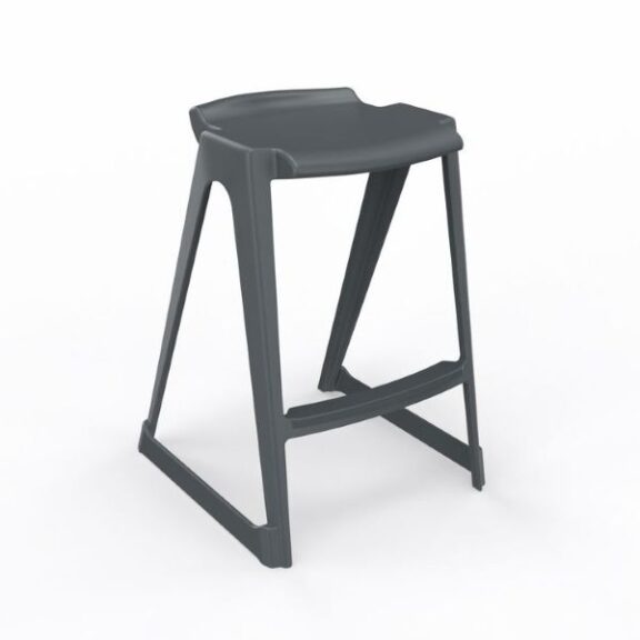 EN One dark grey skidbase plastic stool with footrest on a white background.