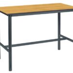 Rectangular H frame craft table with oak top, charcoal duraform edge and black chunky frame.