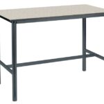 Speckled pastel grey Trespa top science lab table with premium chunky black H frame.