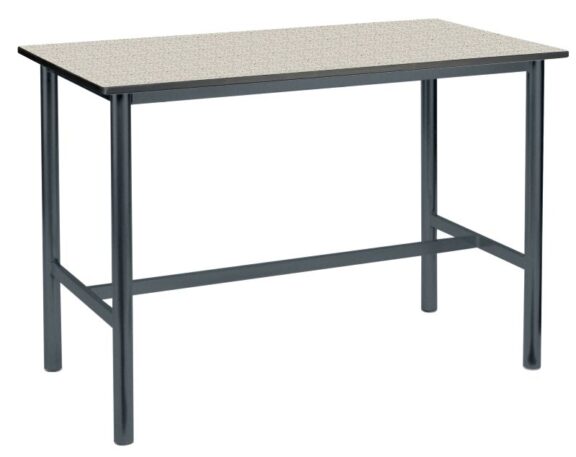 Speckled pastel grey Trespa top science lab table with premium chunky black H frame.