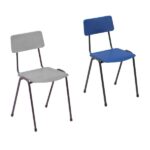 Grey Remploy MX24 two piece classroom chair with charcoal frame next to a blue chair with charcoal frame.