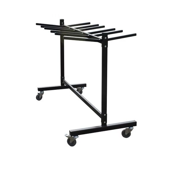 Zlite black metal 60 single height hanging folding chair trolley with wheels.